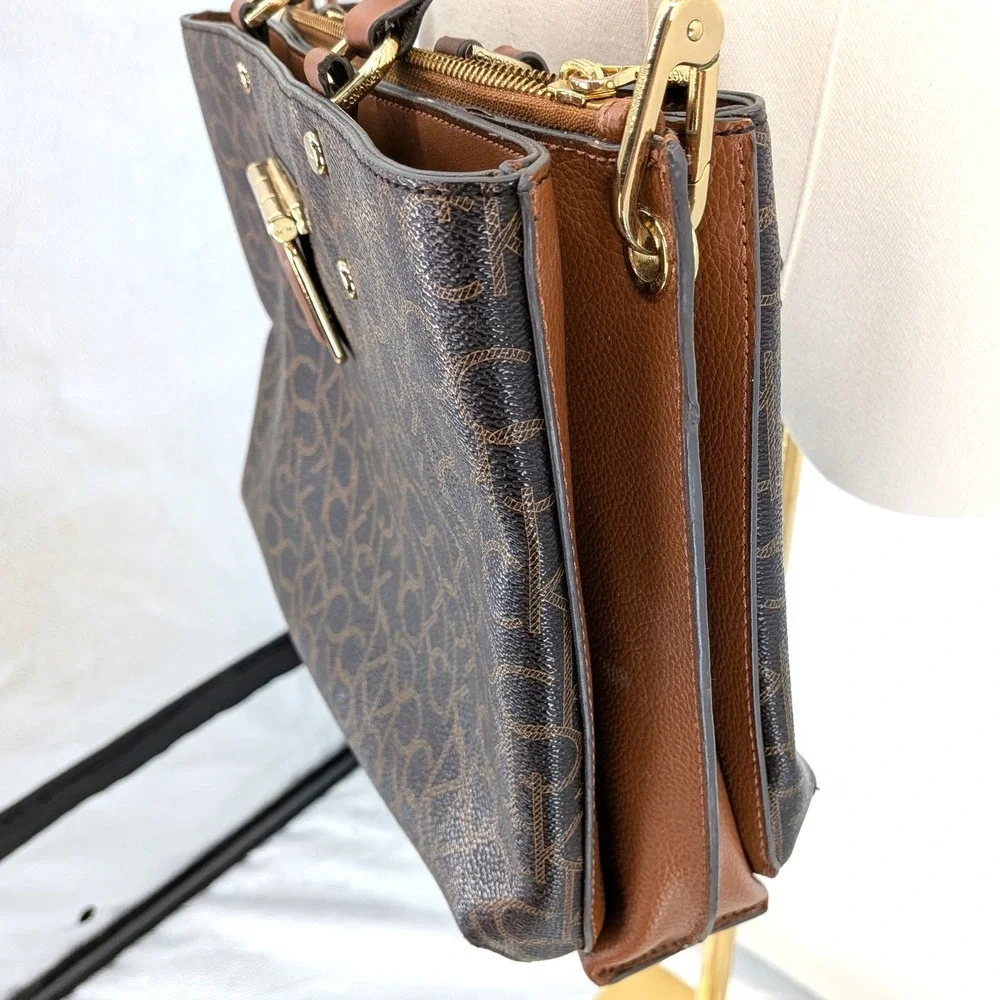 Calvin Klein Monogram Satchel Shoulder Bag Brown‎ Logo Crossbody